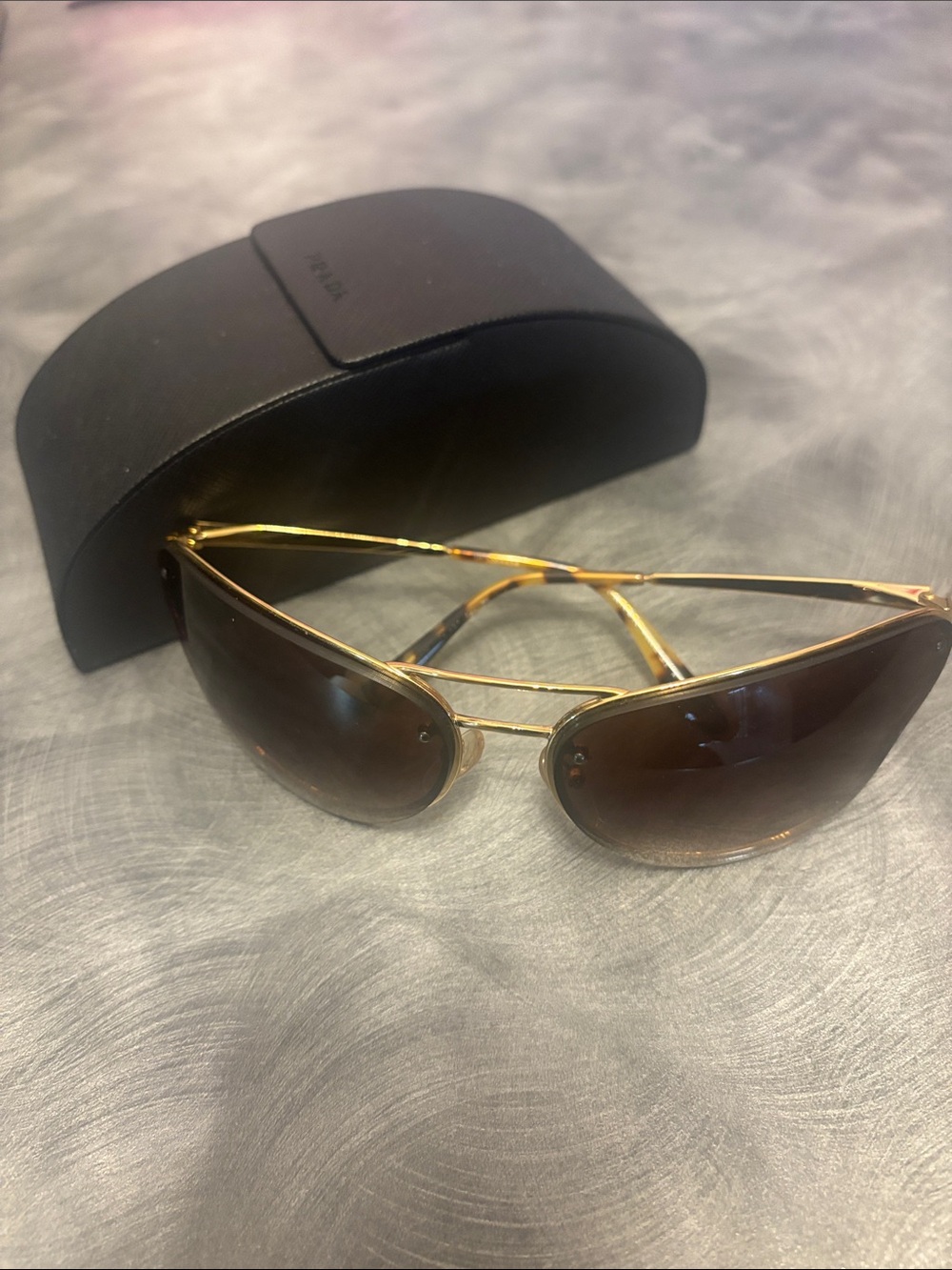Prada Gold Frame Brown Lens Women's Aviator Sunglasses